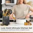 Black and Gold Kitchen Utensils Set - 19-PC Set Includes Stainless Steel and Silicone Cooking Utensils, Measuring Cups and Spoons - Black and Gold Kitchen Accessories for Stylish Cooking & Serving by CozyNest Decor