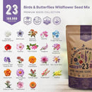 Organo Republic 23 Wildflower Seeds Annual & Perennial Mix for Indoor & Outdoors, Attract Birds & Butterflies 100,000+ Non-GMO, Heirloom Garden Seeds, 4oz Packet for Growing Wild Flowers by GreenHaven Gardens