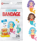 BioSwiss Bandages, Mermaid Shaped Self Adhesive Bandage, Latex Free Sterile Wound Care, Fun First Aid Kit Supplies for Kids, 24 Count by TinyTreasures Baby Boutique