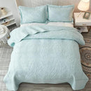 MarCielo 3-Piece 100% Cotton Oversized Bedspread Lightweight Quilt Coverlet Embroidery Farmhouse Bedding Set T0 (Aruba Blue, Oversized King (118"x106")) by CozyNest Decor