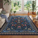 5x7 Washable Rug Vintage Floral Botanical Area Rug Non Slip Low Pile Large Rugs for Living Room, Bedroom, Farmhouse, Dining Room, Kids Playroom, Blue by TinyTreasures Baby Boutique