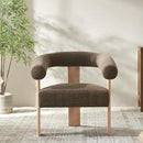 VKNOW Accent Chair Living Room Chair, Modern Upholstered Armchair with Solid Wood Legs, Comfy Barrel Arm Chairs for Living Room Bedroom, Brown by CozyNest Decor