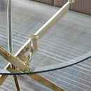 Contemporary Round Clear Dining Tempered Glass Table With Gold Finish Stainless Steel Legs - Gold by HouseOfZazla