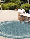 Unique Loom Outdoor Border Collection Area Rug - Soft Border (13' Round, Teal/ Ivory) by GreenHaven Gardens
