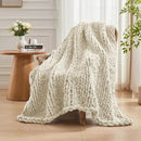 Carriediosa Chunky Knit Throw Blanket 60" X 80" Twin, 100% Hand Made Large Chenille Loop Yarn Soft Fluffy Throws for Couch Sofa Bed, Big Crochet Cozy Heavy Thick Cable Woven Blanket, Light Beige by CozyNest Decor