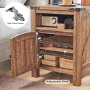 OKD Farmhouse Nightstand with Charging Station, 18" Rustic End Table with Adjustable Storage Shelf, Wood Rustic Wood Sofa Side Table for Bedroom by CozyNest Decor