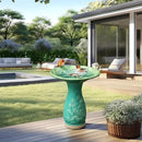 LuxenHome 23 Inch Ceramic Bird Bath for Outside, Elegant Tall Outdoor Bird Bath, Lightweight Pedestal Glazed Birdbaths for Outdoors with Floral Embossed Design, Jade Green by GreenHaven Gardens