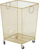 Deco 79 Metal Storage Cart Square Mesh Wire Rolling Laundry with Ring Handles, 17" x 16" x 24", Gold by GreenHaven Gardens