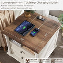 T4TREAM 24'' Farmhouse End Table w/4 Solid Wood Feet, Large 2 Drawers Wide Sofa Side Table with Charging Station, Tall Rustic Wood Square Nightstand for Living Room, Bedroom, Office, Antique White by CozyNest Decor