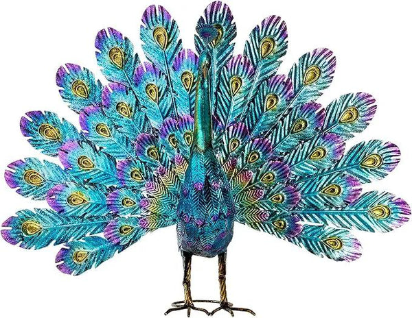 Alpine Corporation - 23" Tall Outdoor Metallic Peacock Tail Spread Yard Statue – Vibrant Garden Sculpture for Patio, Lawn, or Entryway (Multicolor), photo 2 of 14
