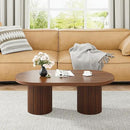 Oval Fluted Coffee Table, Farmhouse Wood Coffee Table Mid Century Modern Center Table Boho Living Room Tables for Living Room Office (Walnut, 19.69" D x 39.38" W x 13.78" H) by CozyNest Decor