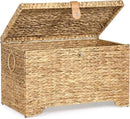 Handwoven Storage Basket with Lid, 165L Wicker Storage Bin, Natural Water Hyacinth, Leather Buckle & Metal Frame, Metal Ring Handles for Easy Transport, Storage Chest & Trunk for Bedroom, Living Room by CozyNest Decor