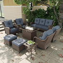 10 Pieces Outdoor Patio Furniture Sets with Rocking Swivel Chairs with 6-inch Thick Cushion and Fire Pit Table for Deck Lawn by GreenHaven Gardens
