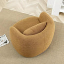 KINWELL 34" Wide Boucle Swivel Barrel Chair, No Assembly Round Upholstered Armchair Accent Chair Single Sofa Chair with Toss Pillow for Living Room and Bedroom, Brown by CozyNest Decor