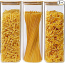 Square Glass Jars with Bamboo Lids 79 FL OZ [Set of 3], Glass Canisters with Airtight Lid, Glass Food Storage Containers for Spaghetti, Fettuccine, Linguine,Pasta, Best for Kitchen & Pantry by CozyNest Decor