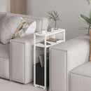Narrow Side Table, Slim End Tables with Fabric Basket, Skinny Table for Small Spaces, Thin Bedside Table for Living Room, Bedroom, White, ZBZ01 by CozyNest Decor