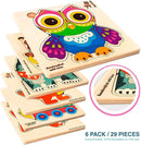QUOKKA Wooden Puzzles for Toddlers 3-4 - 6XSET Toddler Puzzles Ages 3-4 - Wood Learning Montessori Toys 3-5 Year Old - Preschool Animal Travel Game Gift for Boys & Girls by TinyTreasures Baby Boutique