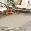nuLOOM 5' x 8' Outdoor Area Rug, Casual Design With Striped Border, Stain Resistant, Highly Durable, For Patio, Balcony, Bedroom, Living Room, Dining Room, Bathroom, Light Grey by CozyNest Decor
