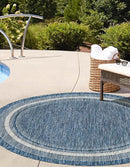 Unique Loom Outdoor Border Collection Area Rug - Soft Border (3' 1" Round, Blue/ Ivory) by GreenHaven Gardens
