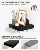 Marsmiles 6.7" Floating Shelves for Wall, Wooden Shelves with Invisible Brackets Set of 2, Rustic Farmhouse Wall Mounted Shelf for Kitchen Bathroom Living Room Study, Black by CozyNest Decor