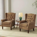 Accent Chair, Upholstered Armchair with Button Tufted High Back & Solid Wood Legs, Comfy Wingback Reading Single Sofa Chair for Small Spaces, Living Room, Bedroom (Brown, Set of 2) by CozyNest Decor