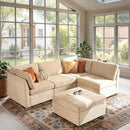 Modular Sectional Sofa, 130.7" L Shaped Couch Set for Living Room, 4-Seater Comfy Cloud Couches with Movable Ottoman, DIY Combination, Plush Corduroy, Beige by CozyNest Decor