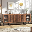 Farmhouse TV Stand for TVs up to 85 Inch, Entertainment Center TV Console with Storage Cabinets and Glass Doors,Media Console for Living Room, Brown by CozyNest Decor