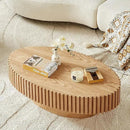 Oval Coffee Table for Living Room, Modern Fluted Coffee Tables with Pedestal Base, Handcrafted Centre Tea Tables Easy Assembly-43.7" Natural by CozyNest Decor