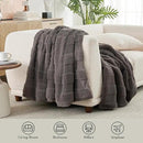 Amélie Home Luxury Striped Faux Fur Throw Blanket for Couch, Embossed Split Fur Cozy Fuzzy Fluffy Luxurious Soft Plush Sofa Chair Bed Gift Blankets for Women Men Wife Friend, 55"x70", Charcoal Gray by CozyNest Decor