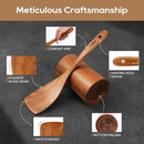 Wooden Spoons for Cooking, Nonstick Kitchen Utensils Set with 4 Piece Measuring Spoons, Comfort Grip Wooden Spatula Set, 9 Piece Teak Wooden Cooking Utensils with Holder and Spoon Rest by CozyNest Decor