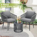 Kromax 3 Pieces Patio Rattan Bistro Conversation Set, Outdoor All-Weather Wicker Furniture Chairs and Side Table Set Ideal for Balcony, Porch and Backyard, Grey by CozyNest Decor
