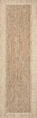nuLOOM 2x8 Outdoor/Indoor Asha Area Rug, Light Brown, Casual Design With Striped Border, Stain Resistant, Highly Durable, For Patio, Balcony, Bedroom, Living Room, Dining Room, Bathroom by CozyNest Decor
