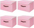 ANMINY 4PCS Storage Bins with Lid PU Leather Handles Storage Boxes PP Plastic Board Decorative Foldable Lidded Cotton Linen Fabric Home Cubes Baskets Closet Organizer Containers - Pink, Large Size by TinyTreasures Baby Boutique