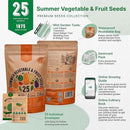 25 Summer Vegetable & Fruit Seeds Variety Pack - 1,870+ Non-GMO Heirloom Veggie & Fruits Seeds for Outdoors and Indoor Home Gardening, Including Collards, Tomato, Pepper, Okra, Onion, Bean, Cucumber by GreenHaven Gardens