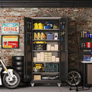 Metal Garage Storage Cabinet with Wheels & Pegboard, Lockable Metal Storage Cabinets with 2 Doors&5 Adjustable Shelves for Garage&Home,Assembly Required,Black 71''H x32''W x16''D by GreenHaven Gardens