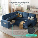 LINSY HOME Sectional Sleeper Sofa with Pull Out Couch Bed - Convertible Plush Corduroy Cloud Couch with Storage Chaise & USB Charging, Comfy L Shaped Modular Couches for Living Room Apartment, Blue by CozyNest Decor