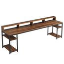 2 Person Desk With Monitor Stand, Long Office Workstation With Dual Storage Shelves And Frame - Brown / Black by HouseOfZazla