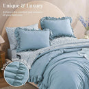 Queen Comforter Set - 7 Pieces Ruffle Blue Bedding Sets, Shabby Chic Farmhouse Bed in a Bag Queen with Ruffle Comforter, Floral Sheets, Pillowcases & Shams by CozyNest Decor
