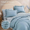 King Comforter Set - 7 Pieces Ruffle Blue Bedding Sets, Shabby Chic Farmhouse Bed in a Bag King with Ruffle Comforter, Floral Sheets, Pillowcases & Shams by CozyNest Decor