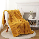 Battilo Chunky Knit Throw Blanket, Soft and Thick Chenille Throw Blanket, 50"x60" Handmade Cable Knit Crochet Blanket, Large Rope Knot Throw Blankets for Couch Sofa Bed Home Decor, Mustard by CozyNest Decor