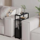 Black Side Table, Slim Side Table with Magazine Rack, Bathroom Table for Small Spaces, Narrow Bedside Table for Living Room, Bedroom