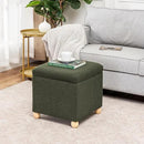 Adeco 17 Inch Soft Dark Green Cube Ottoman Storage, Teddy Velvet Chair Foot Stools, Upholstered Vanity Stool with Hinged Lid, Solid Round Wood Legs by CozyNest Decor
