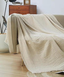 100% Cotton Muslin Throw Blanket for Bed, Couch, Small, Decorative, Soft, Pre-Washed, Breathable and Lightweight Gauze Blanket with Tassels, Suitable for All Seasons, Beige, 50"x60" by CozyNest Decor