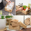 VATIMA Hyacinth Wicker Basket Set 3 size - Rectangular, Wooden Handles, Shelf Organizer, Natural Bins by CozyNest Decor