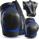 SKATEWIZ Skateboard Pads Protective Gear Set for Kids - Smash - Roller Skate Pads [6pc] - Elbow Pads Roller Derby and Knee Pads Kids Skating with Wrist Guards for Kids and Adults by TinyTreasures Baby Boutique