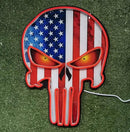 American Flag Skull Neon Sign – LED Wall Light for Game Room, Bar, Man Cave, Bedroom – USB or Battery Powered Acrylic Skull Decor for Halloween, Party, Retro Gaming Room by CozyNest Decor