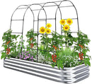 KING BIRD Raised Garden Bed with Arched Trellis Galvanized Planter Garden Box Outdoor for Gardening, Climbing Vegetables, Flowers 7.87x3.94x0.98 Ft, Silver by GreenHaven Gardens