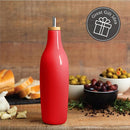 kitchentoolz Olive Oil Stoneware Dispenser Bottle, Ceramic 16 Oz Container for EVOO or Vinegar Kitchen Counter, Red by CozyNest Decor