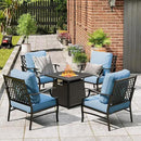 Patio Furniture Set with Fire Pit Table, 5 Pcs Metal Outdoor Conversation Set, 4 Single Chairs with 5.75" Extra Thick Cushion and 28" Fire Pit Table for Backyard Deck, Blue by GreenHaven Gardens