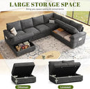 108 Inch Sectional Sleeper Sofa with Pull Out Bed,U Shaped 7 Seat Modular Sectional Sofa with Storage,Sectional Couches for Living Room,Cloud Modular Couch,Removable Sofa Cover,Dark Grey by CozyNest Decor